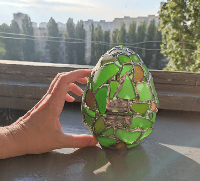 Big egg jewelry box, sea stained glass dragon or easter egg, treasury box, home decor - Image 2