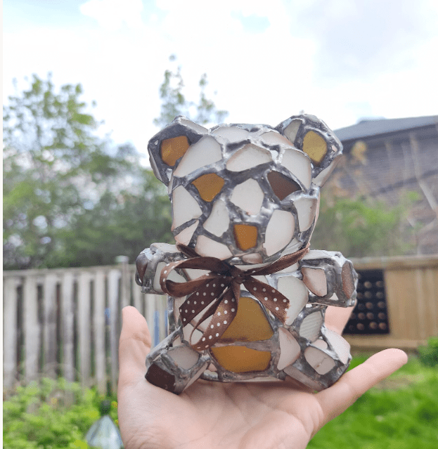 Sea glass teddy bear, small figurine night light, sea stained glass cute art home decor, wireless night lamp - Image 17