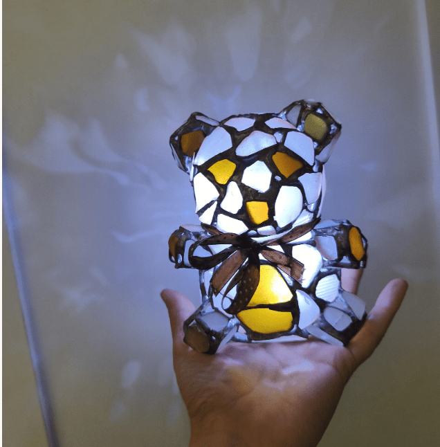 Sea glass teddy bear, small figurine night light, sea stained glass cute art home decor, wireless night lamp - Image 3