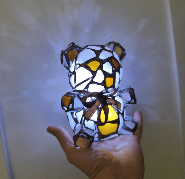 Sea glass teddy bear, small figurine night light, sea stained glass cute art home decor, wireless night lamp - Image 11