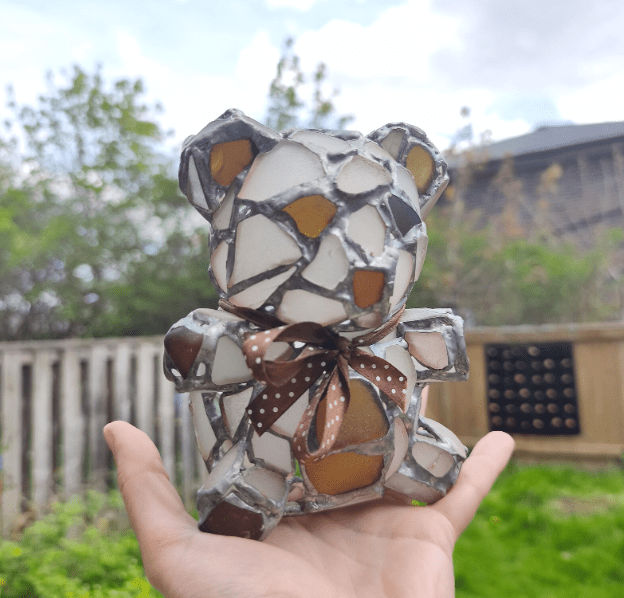 Sea glass teddy bear, small figurine night light, sea stained glass cute art home decor, wireless night lamp - Image 5