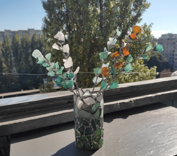 Sea glass hyacinth delfinium, unique beach glass flowers, artificial bouquet - Image 10