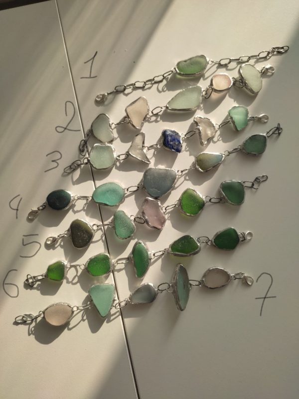 Seaglass bracelets, unique wearable art