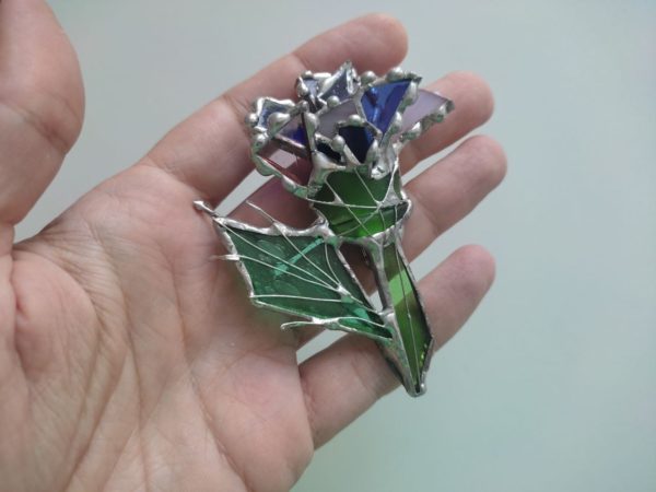 Big stained glass brooch thistle - Image 11