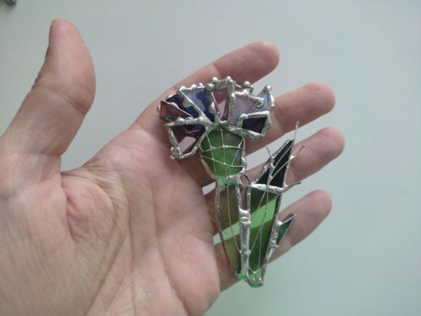 Big stained glass brooch thistle - Image 10