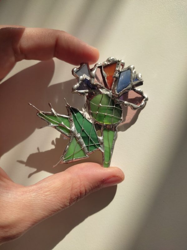 Big stained glass brooch thistle - Image 6