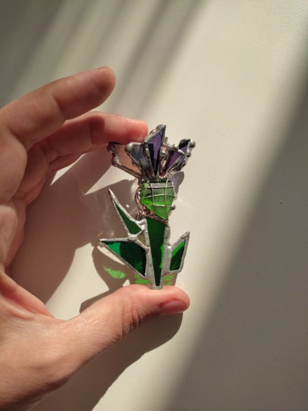 Big stained glass brooch thistle - Image 4