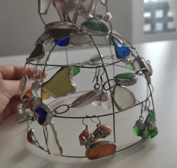 Doll jewelry holder, sea glass earring stand, stained glass table suncatcher - Image 5