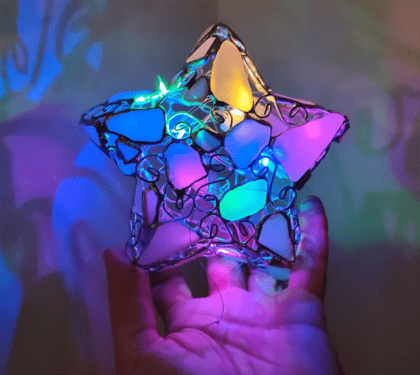 Star night light, Christmas tree top ornament, sea stained glass art home decor, wireless DIY night lamp