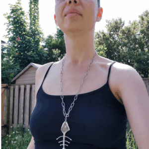 Seaglass fish skeleton / bone necklace, unique statement upcycled jewelry, wearable art - brutal and heavy