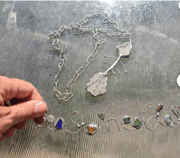 Seaglass fish skeleton / bone necklace, unique statement upcycled jewelry, wearable art - brutal and heavy - Image 2