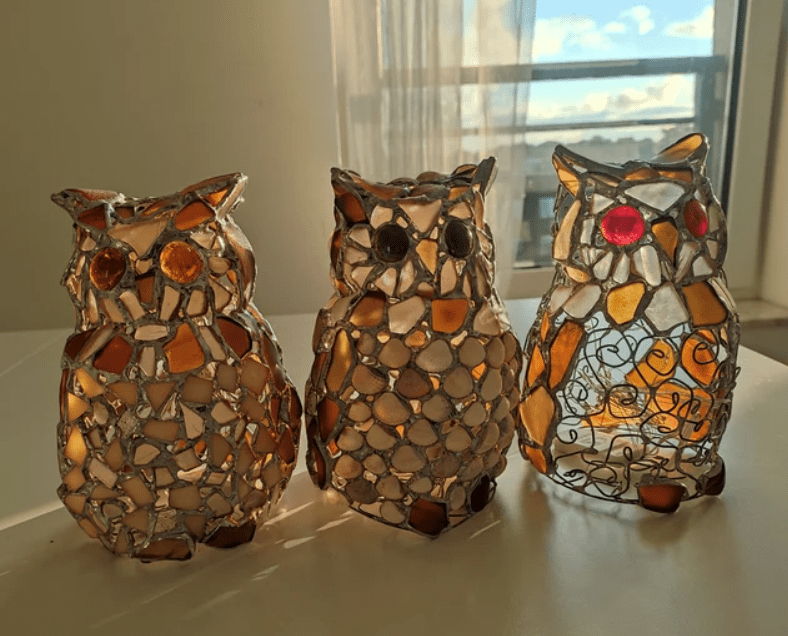 Stained Glass Suncatcher Sleeping Owl Tiffany Glass Home decor