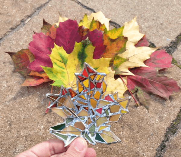 Stained glass maple leaf ring dish, mosaic upcycled art, sea stained glass - Image 6