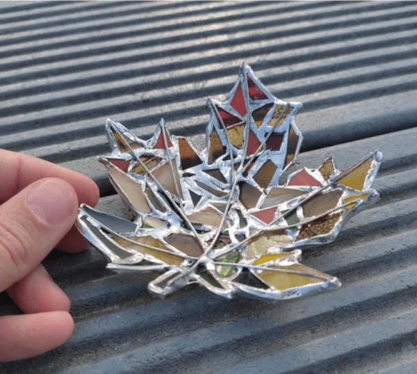 Stained glass maple leaf ring dish, mosaic upcycled art, sea stained glass - Image 3