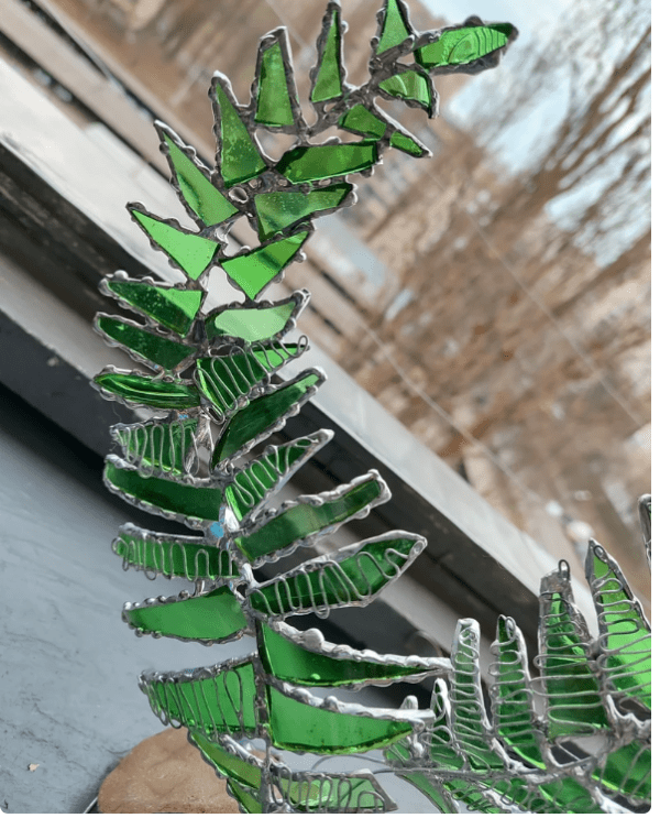 Stained glass fern, artificial upcycled flower, only one art decor - Image 8