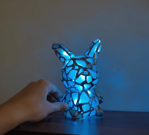 Sea glass rabbit / hare figurine night light, stained glass cute art home decor, wireless DIY night lamp - Image 6