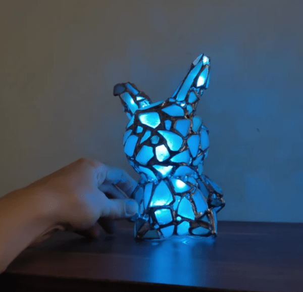 Sea glass rabbit / hare figurine night light, stained glass cute art home decor, wireless DIY night lamp - Image 3
