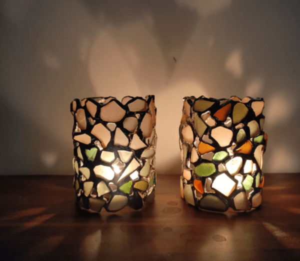 Heart sea glass candle holder, upcycled tealight holder, openwork rustic decor, recycled art - Image 9