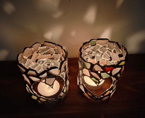 Heart sea glass candle holder, upcycled tealight holder, openwork rustic decor, recycled art - Image 7