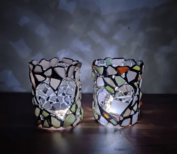 Heart sea glass candle holder, upcycled tealight holder, openwork rustic decor, recycled art - Image 2