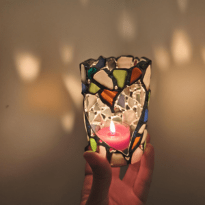 Heart sea glass candle holder, upcycled tealight holder, openwork rustic decor, recycled art