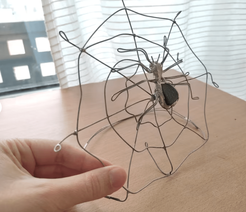 Sea glass spider on a spiderweb table suncatcher, teal-brownish glass scary home decor - Image 10