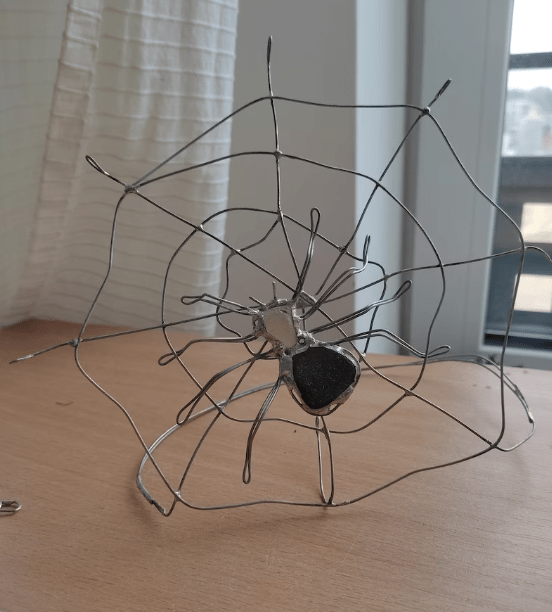 Sea glass spider on a spiderweb table suncatcher, teal-brownish glass scary home decor - Image 9