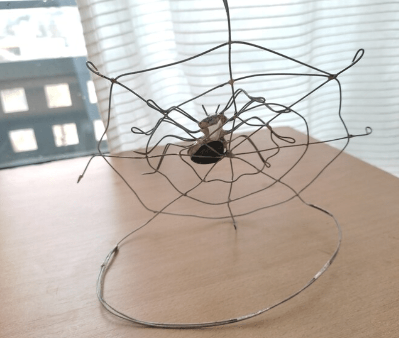Sea glass spider on a spiderweb table suncatcher, teal-brownish glass scary home decor - Image 7