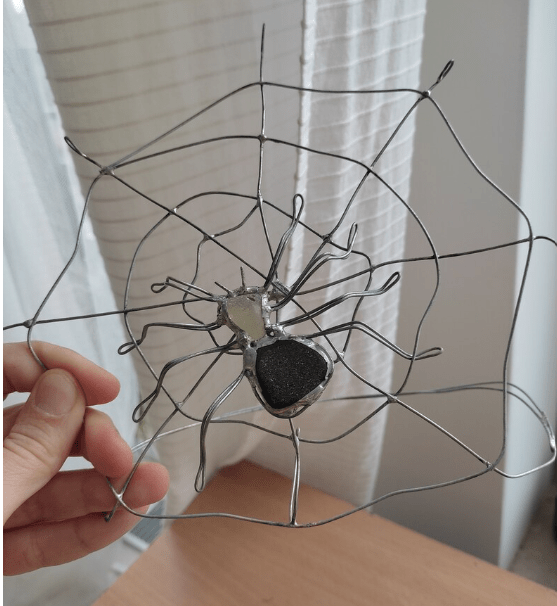 Sea glass spider on a spiderweb table suncatcher, teal-brownish glass scary home decor - Image 4