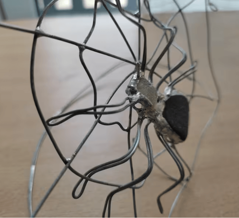Sea glass spider on a spiderweb table suncatcher, teal-brownish glass scary home decor - Image 2