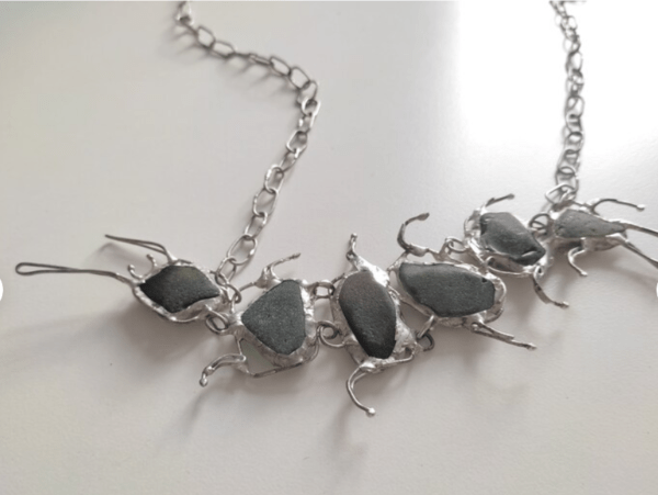 Seaglass centipede necklace, unique statement upcycled jewelry, millipede wearable art - brutal and heavy - Image 9