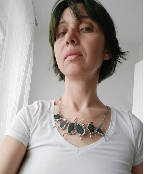 Seaglass centipede necklace, unique statement upcycled jewelry, millipede wearable art - brutal and heavy - Image 6