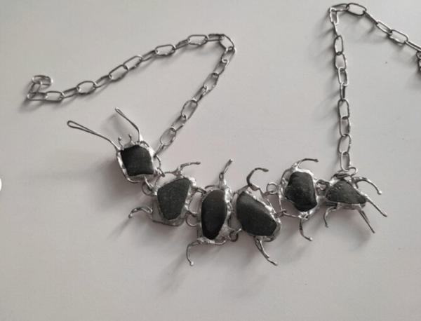 Seaglass centipede necklace, unique statement upcycled jewelry, millipede wearable art - brutal and heavy - Image 5