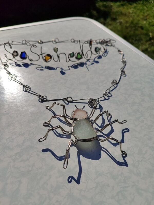 Seaglass spider necklace TO ORDER, unique statement upcycled jewelry, insect wearable art - brutal and heavy - Image 9