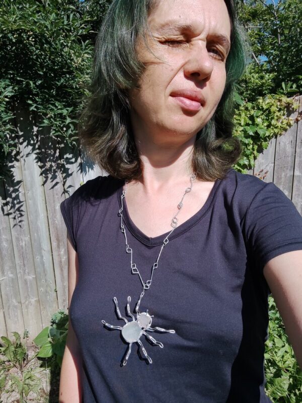 Seaglass spider necklace TO ORDER, unique statement upcycled jewelry, insect wearable art - brutal and heavy - Image 8