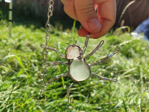 Seaglass spider necklace TO ORDER, unique statement upcycled jewelry, insect wearable art - brutal and heavy - Image 7