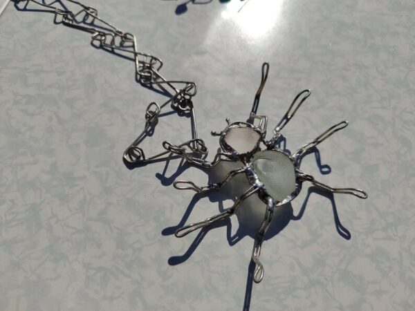 Seaglass spider necklace TO ORDER, unique statement upcycled jewelry, insect wearable art - brutal and heavy - Image 6