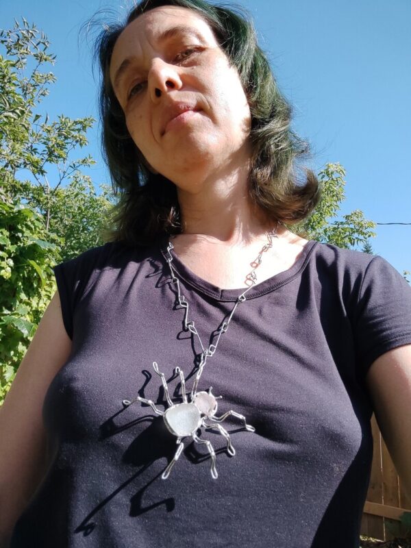 Seaglass spider necklace TO ORDER, unique statement upcycled jewelry, insect wearable art - brutal and heavy - Image 10