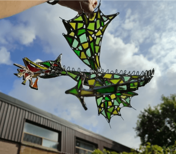 Dragon fire-breathing figurine mobile suncatcher, stained glass 3D art, home or garden decor - Image 5