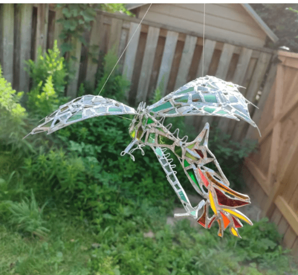 Dragon fire-breathing figurine mobile suncatcher, stained glass 3D art, home or garden decor - Image 7