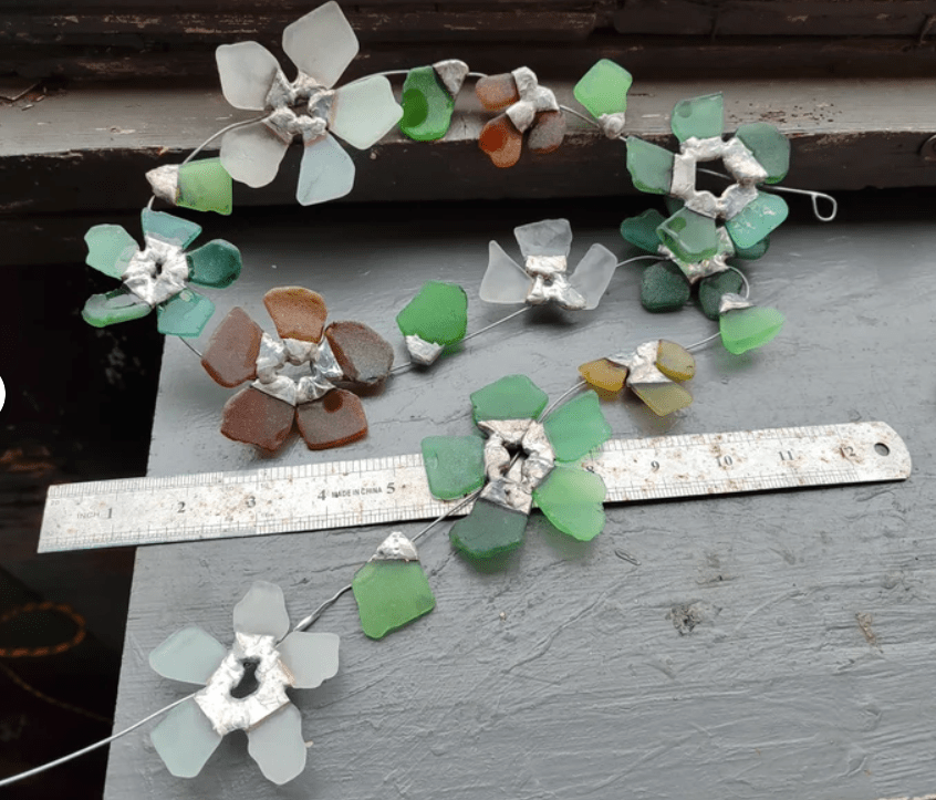 Sea glass flowers on wire, for wreath and frame making, 35 in, to order - Image 13
