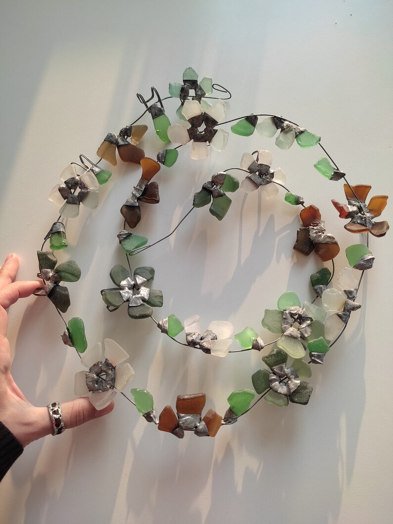 Sea glass flowers on wire, for wreath and frame making, 35 in, to order - Image 7