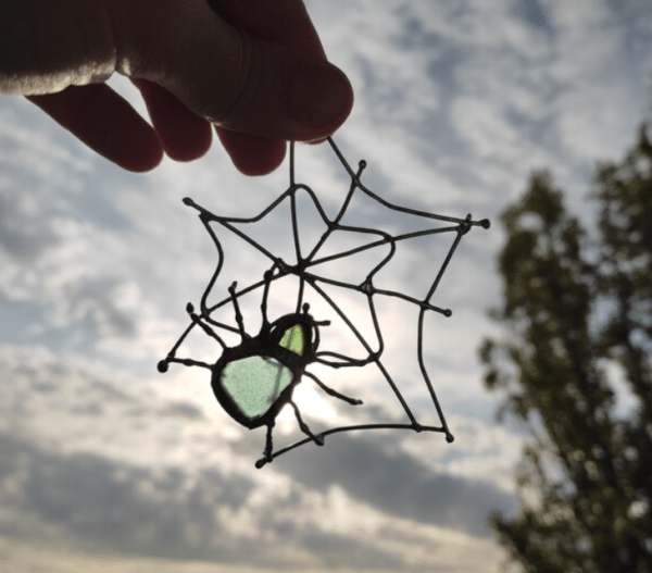 Seaglass spider on web brooch / necklace, unique statement upcycled jewelry, insect wearable art - brutal and heavy - Image 8