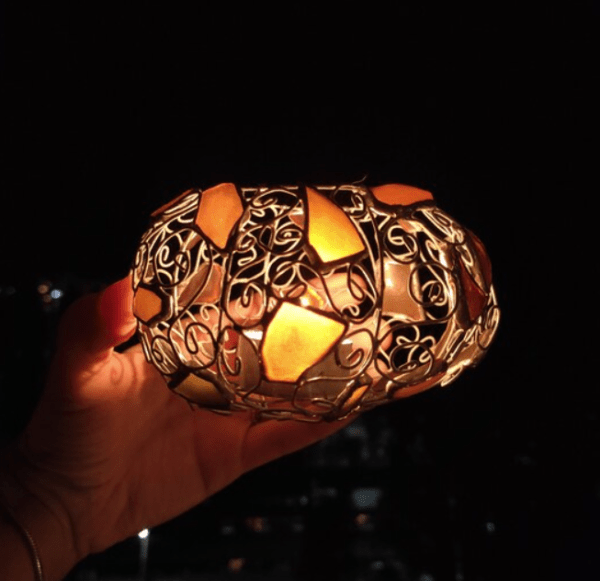 Sea glass pumpkin openwork candle holder, scary cute halloween decor - Image 7