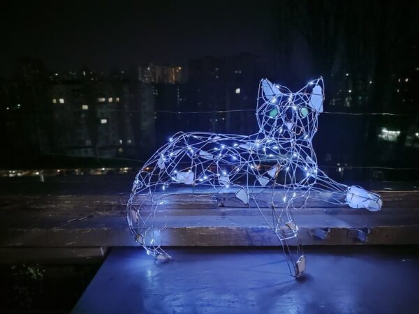 Constellation cat, wire + sea glass 3D figurine