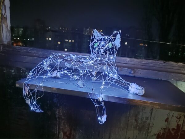 Constellation cat, wire + sea glass 3D figurine - Image 7