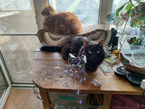 Constellation cat, wire + sea glass 3D figurine - Image 4