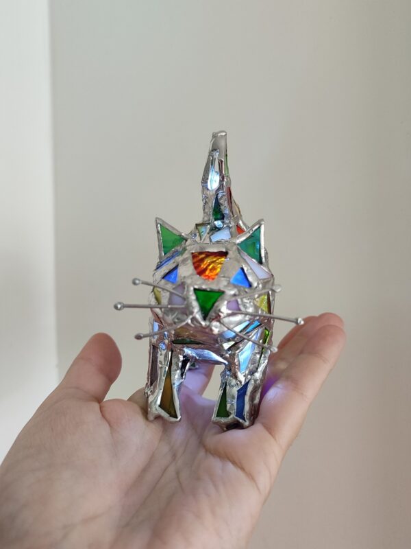 Stained glass cat colorful miniature night light TO ORDER, unique glass figurine home decor - Image 4