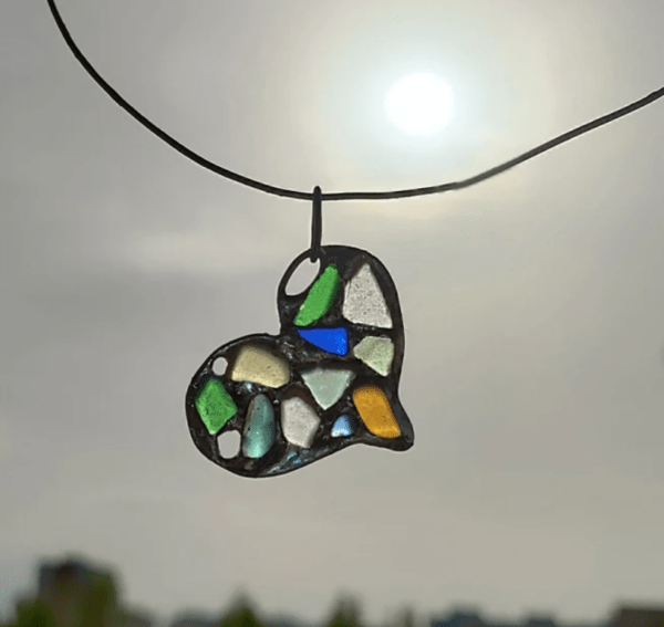 Sea stained glass heart necklace OR keychain, bag pendant