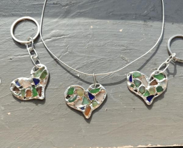 Sea stained glass heart necklace OR keychain, bag pendant - Image 5